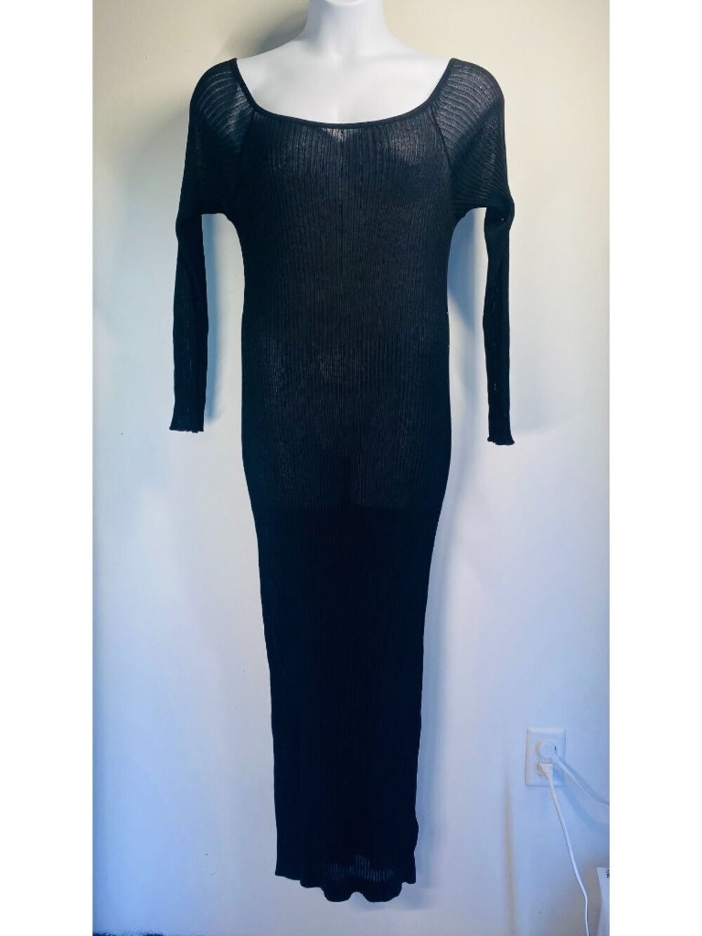PrettyLittleThing Plus Black Bardot Sheer Knit Midi Dress - Size XXXL